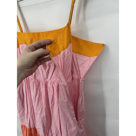 J. Crew Tiered Colorblock Midi Dress Women 12 Sherbet Pink Peach Peasant Prairie - Picture 8 of 13